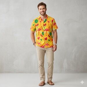 King Kameha Mens Size XL Hawaiian Shirt Watermelon Flamingo Pineapple Tropical